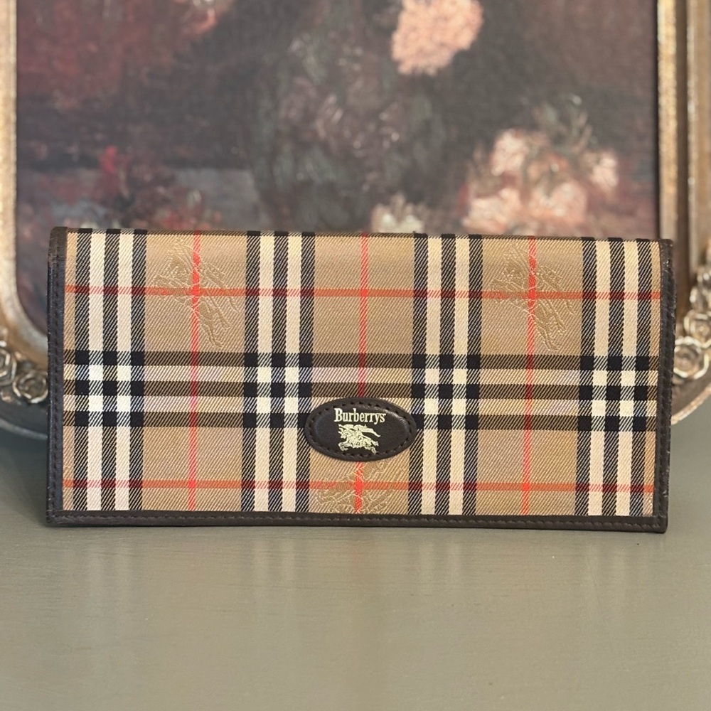 Burberrys Nova Check Long Wallet- leather and canvas